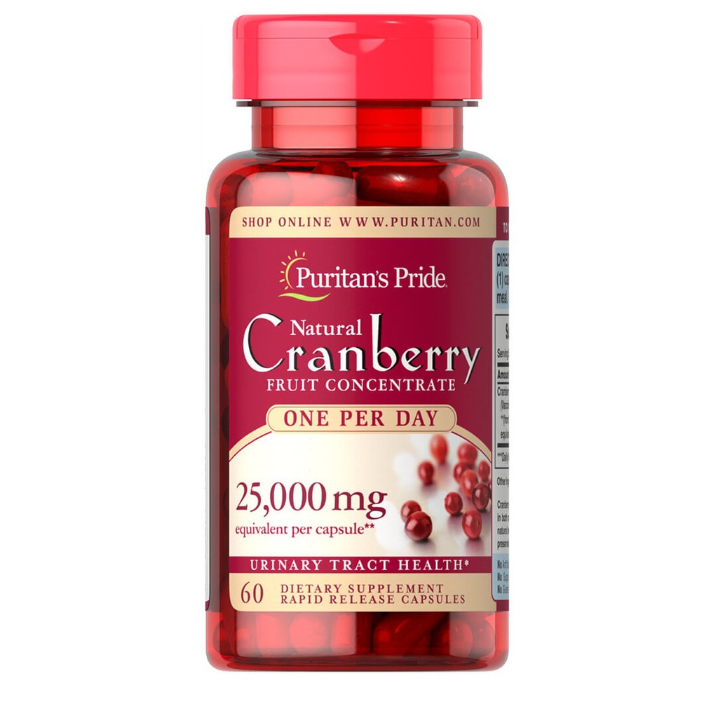 Viên uống ngừa viêm tiết niệu, tiểu đêm, tiểu dắt, hỗ trợ tim mạch quả việt quất Cranberry Puritan's Pride 60 viên