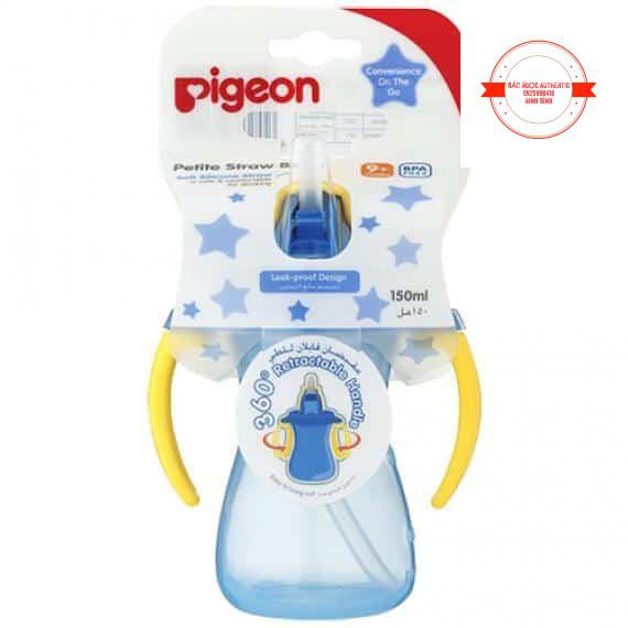 Bình uống nước Pigeon 150ml có tay cầm và ống hút (xanh dương, hồng, cam)