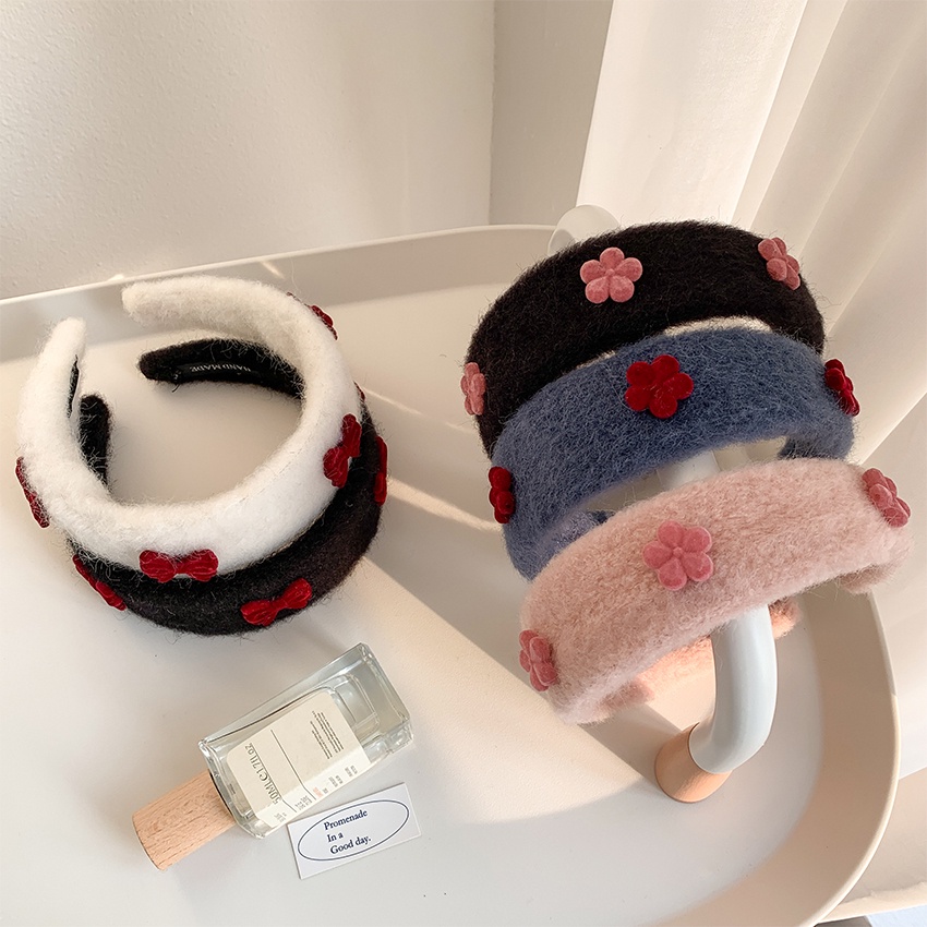 Băng Đô Cài Tóc Bản Rộng Đính Hoa Nhỏ Phong Cách Retro