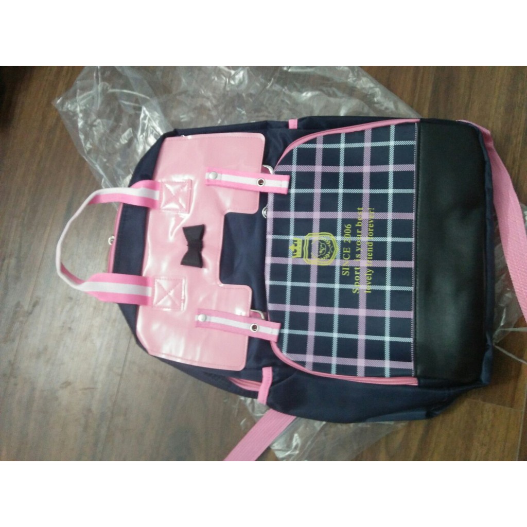 Balo chống gù học sinh 2 chi tiết kẻ phong cách Hàn Quốc, Balo học sinh cao cấp - Tặng kèm Túi đựng bút dành cho bé