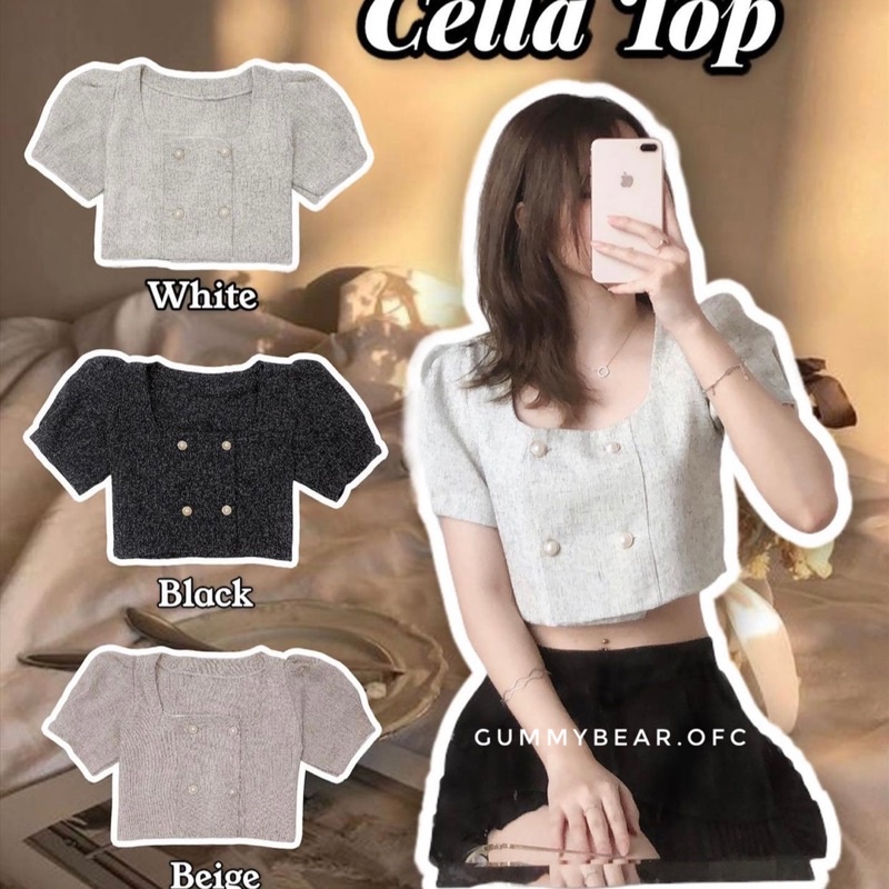 CELLA TOP | Áo Dạ Mỏng Croptop Cúc Ngọc Tiểu Thư ELAVISTA