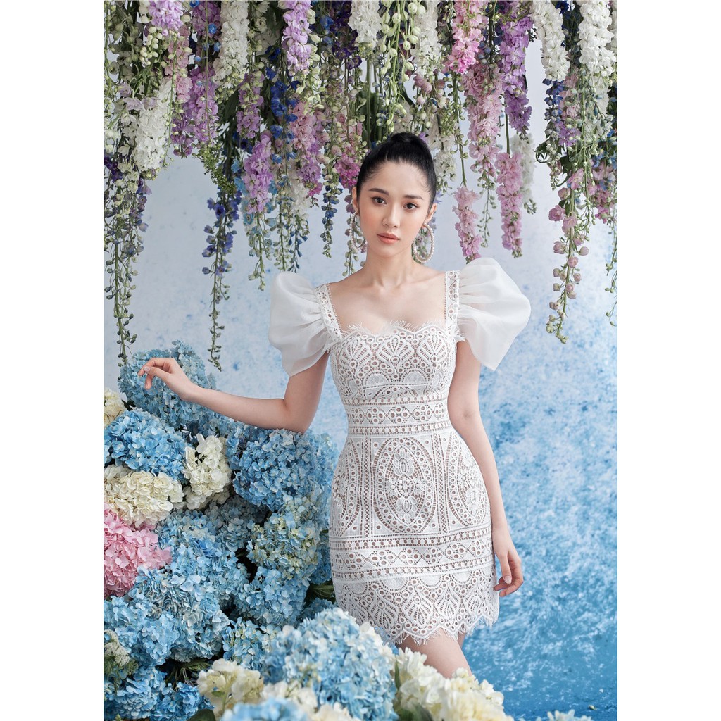 Đầm dự tiệc sang trọng tay phồng chất liệu ren cao cấp | BigBuy360 - bigbuy360.vn
