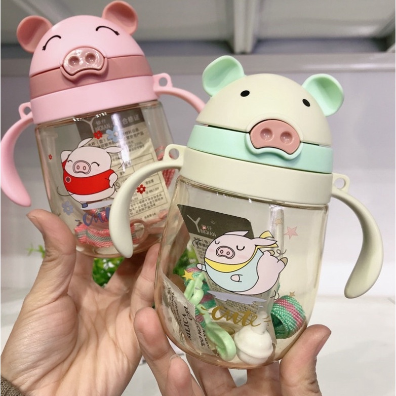 Bình tập uống nước cho bé có ống hút chống sặc an toàn, hình thú đáng yêu có dây đeo cho bé từ 1-5 tuổi