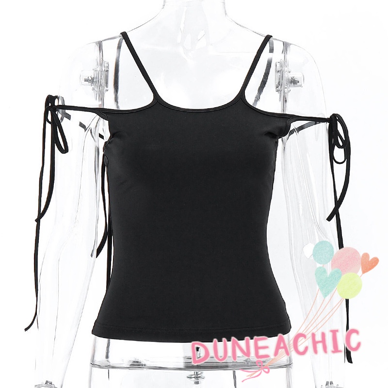 DUNEA Áo Tank Top Sát Nách Màu Trơn Thiết Kế Hở Lưng Quyến Rũ
