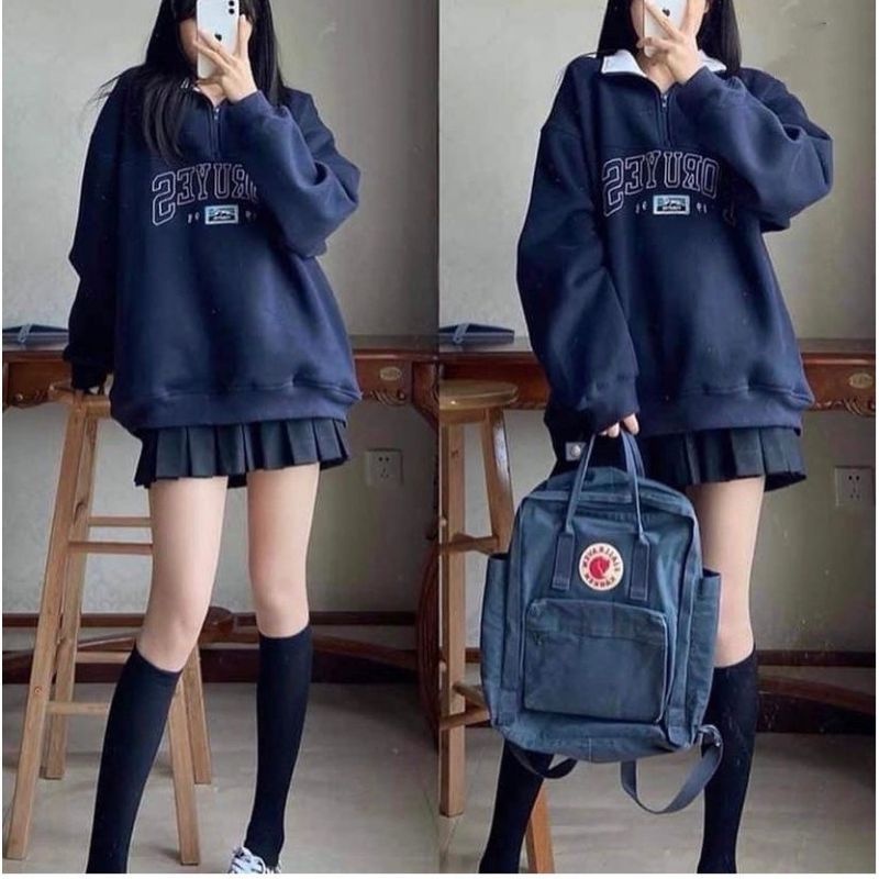 Áo khoác nữ, áo sweater nữ form rộng cổ khóa Chicagoo 1994 dưới 70kg màu xanh đen G062 | BigBuy360 - bigbuy360.vn