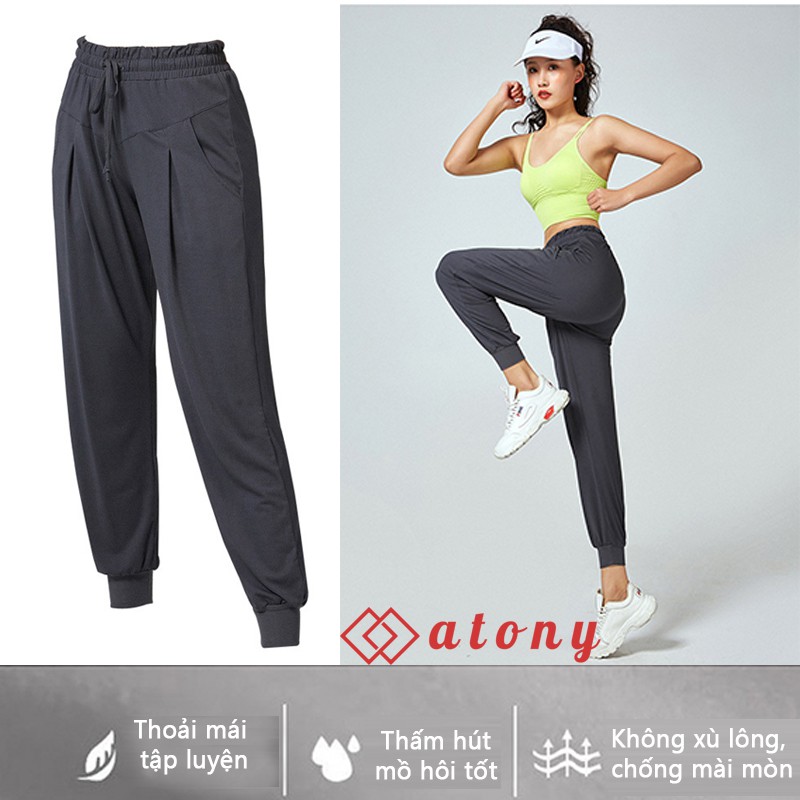 Quần Jogger thể thao, Quần Tập Gym Nữ ATONY Cao Cấp Lưng Thun, Có Dây Rút, Co Giãn 4 Chiều, Chất Đẹp