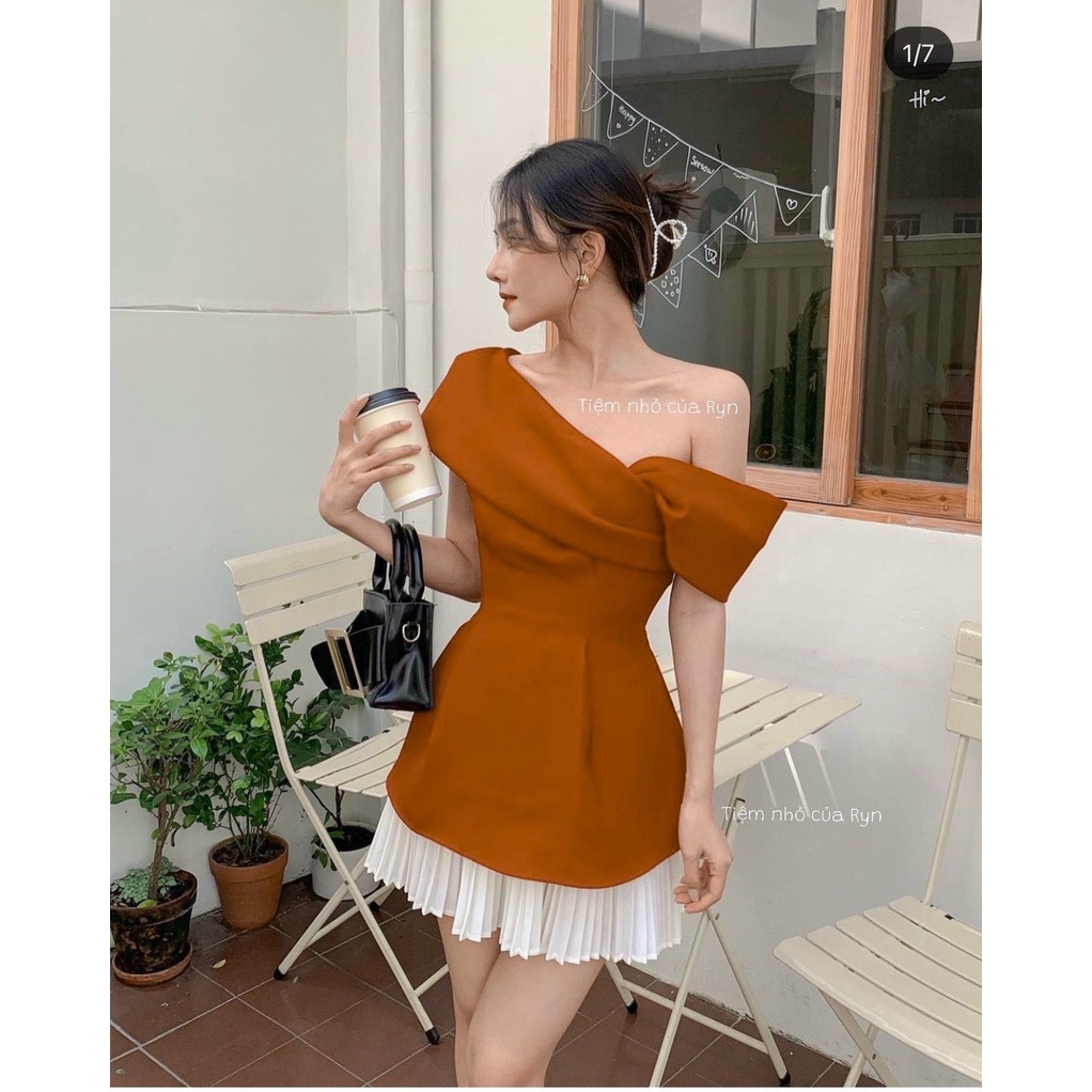 Set áo lệch vai mix chân váy xếp ly nhẹ nhàng, tiểu thư và thanh thoát cho những cô nàng công sở nhà Ryn | BigBuy360 - bigbuy360.vn