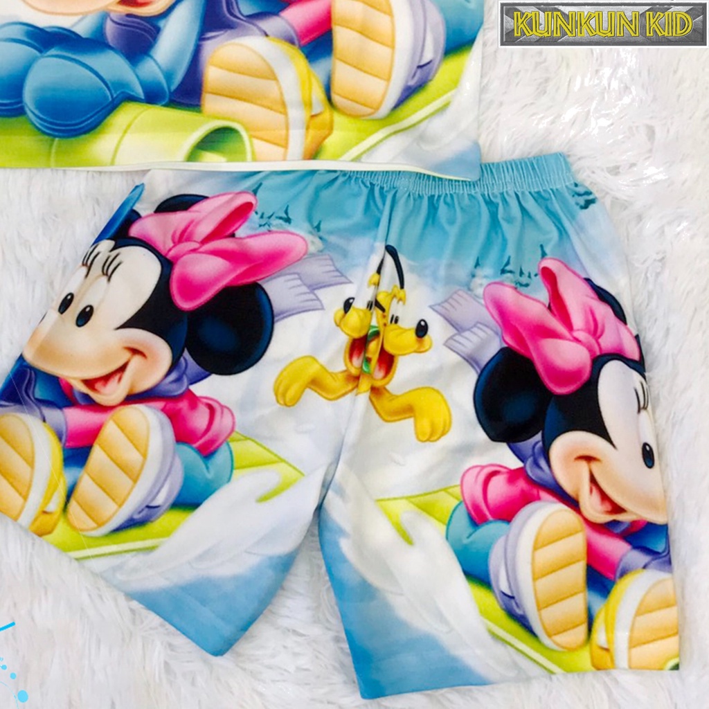 Đồ Bộ Tay Ngắn Thun Lạnh In Hình 3D Hoạt Hình Mickey Trượt Tuyết Cho Bé Trai và Bé Gái Từ 10-40kg KunKun TP368