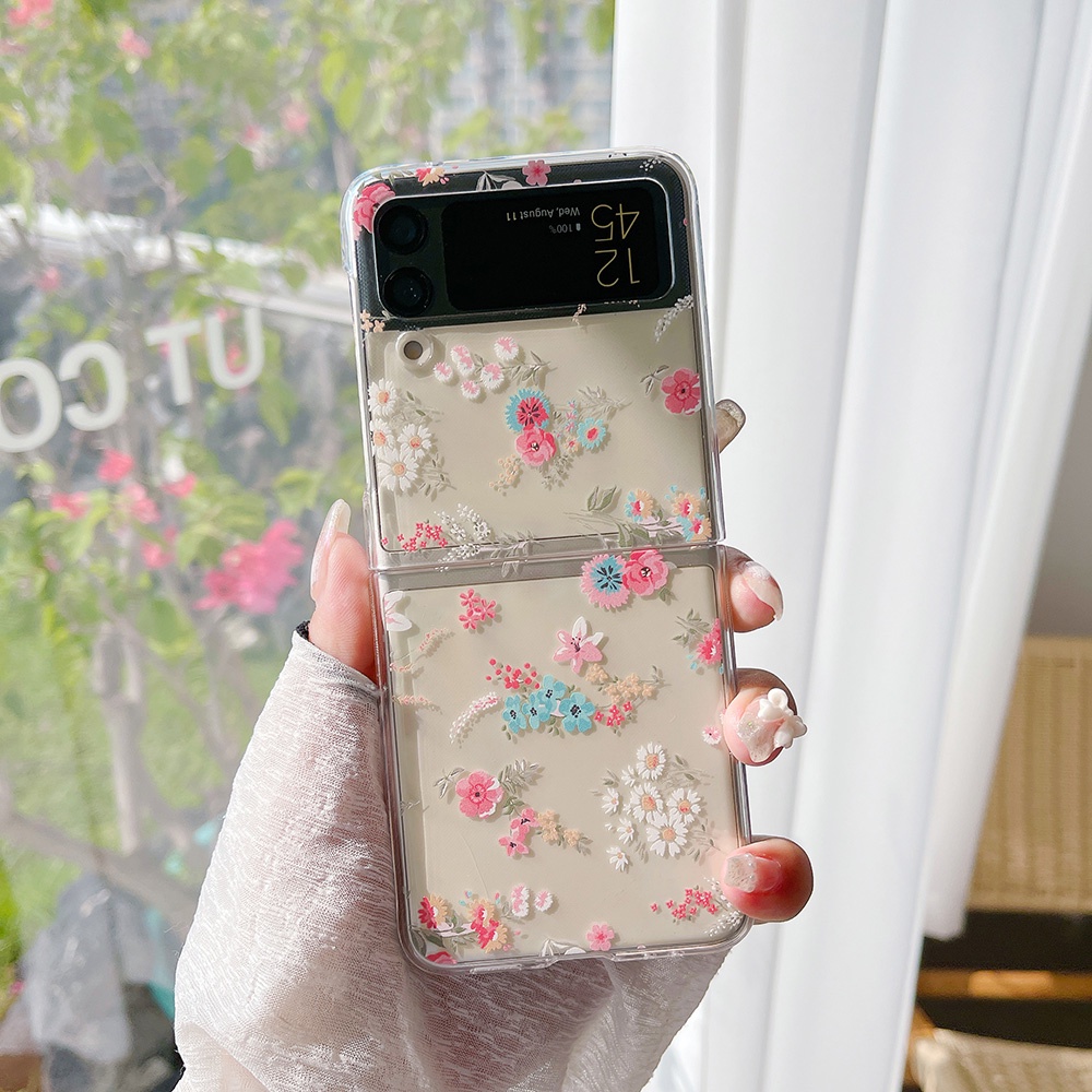 Ốp Điện Thoại Trong Suốt Họa Tiết Hoa Nhỏ Dễ Thương Cho Samsung Galaxy Z Flip 3 4 5 Z Flip5 Flip3 Flip4