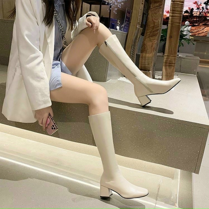 [Xả rẻ đón tết] Giày bốt gối gót vuông 5p da lì khoá cạnh (988b) đẹp dễ đi