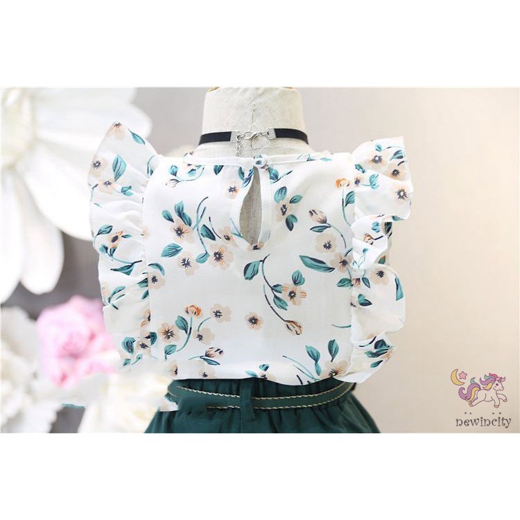 Set Áo Thun Tay Loe+Quần Short Hoa Cho Bé Gái