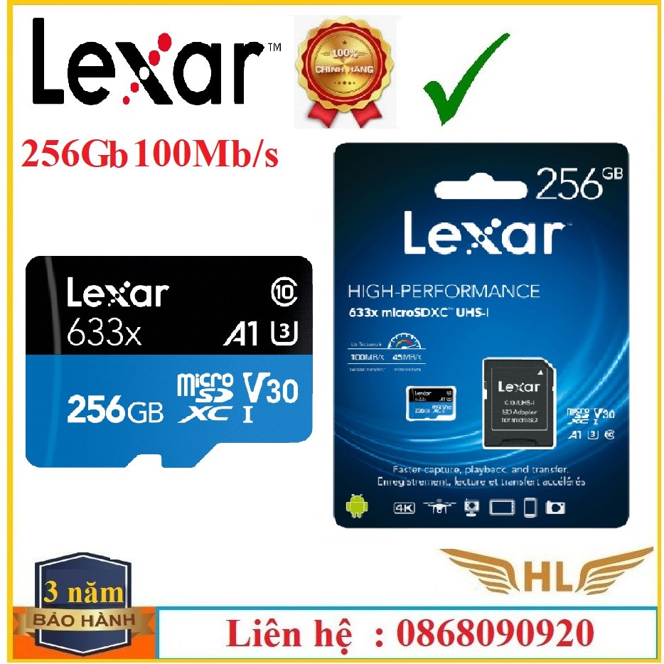 Thẻ Nhớ 64Gb Lexar,Lexar 32Gb , Lexar 128b ,Lexar 256Gb Class 10 tốc độ 100Mb/s Thẻ Nhớ Camera- Hàng Chính Hãng