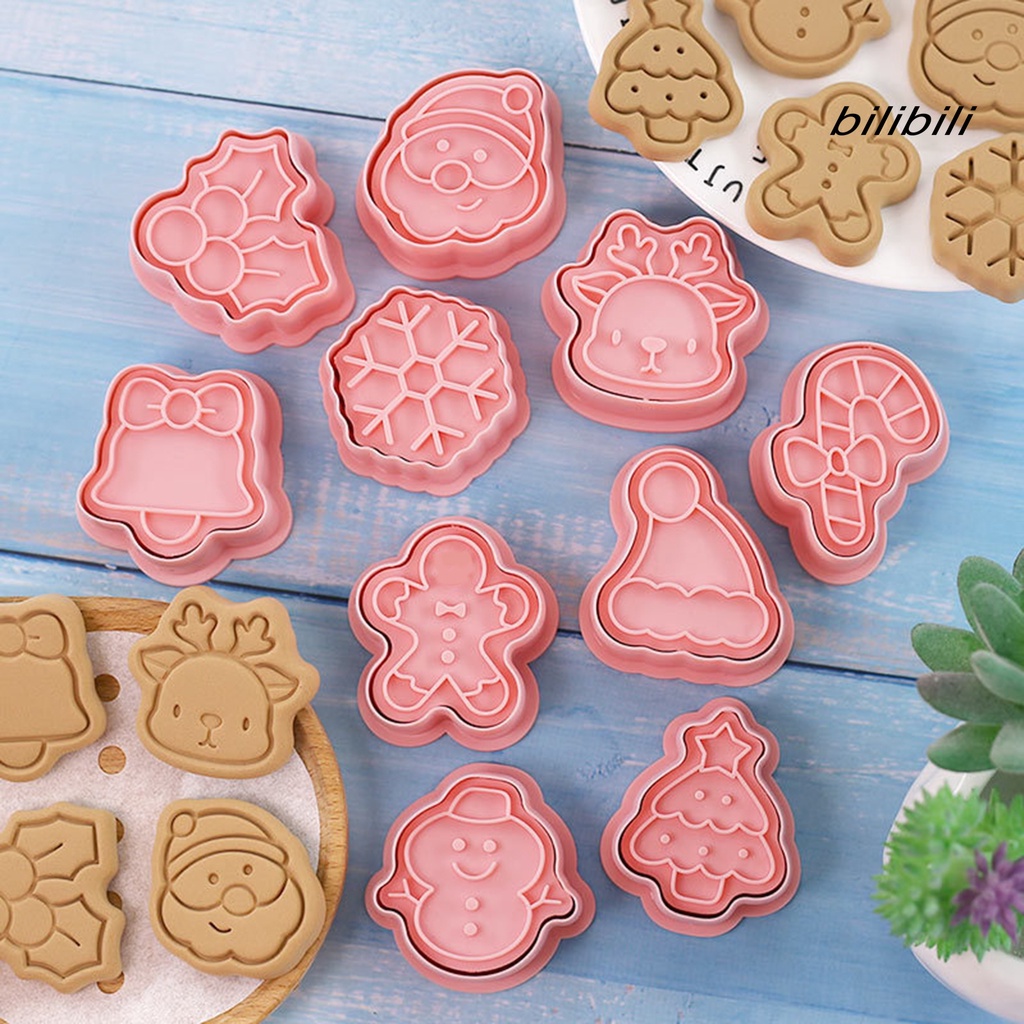 Set 10 Khuôn Làm Bánh Quy Tạo Hiệu Ứng 3D Chủ Đề Giáng Sinh