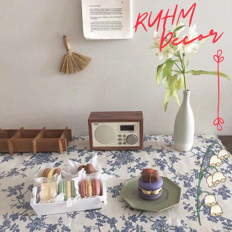 Khăn trải bàn ren hoa cổ điển họa tiết Hoa vintage xanh blue KB-B01