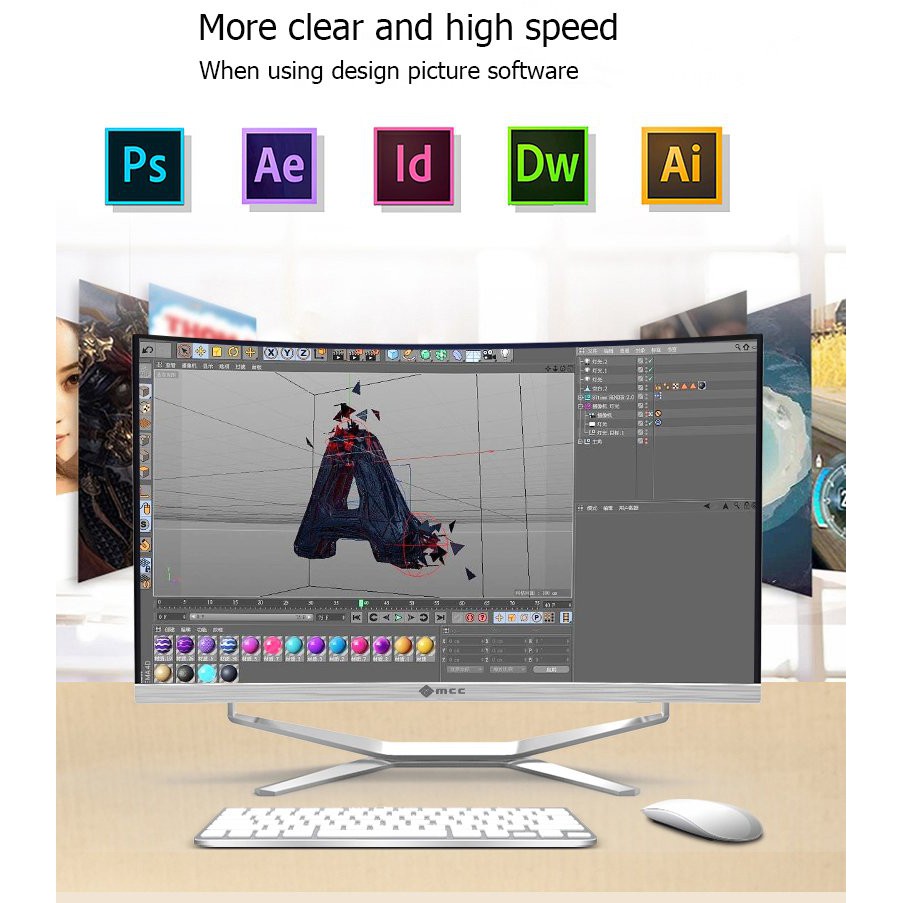 Bộ PC All In One MCC 1482C4 Home Office Computer CPU i5 10400/ Ram8G/ SSD480G/ Wifi/ IPS 24 inch curved