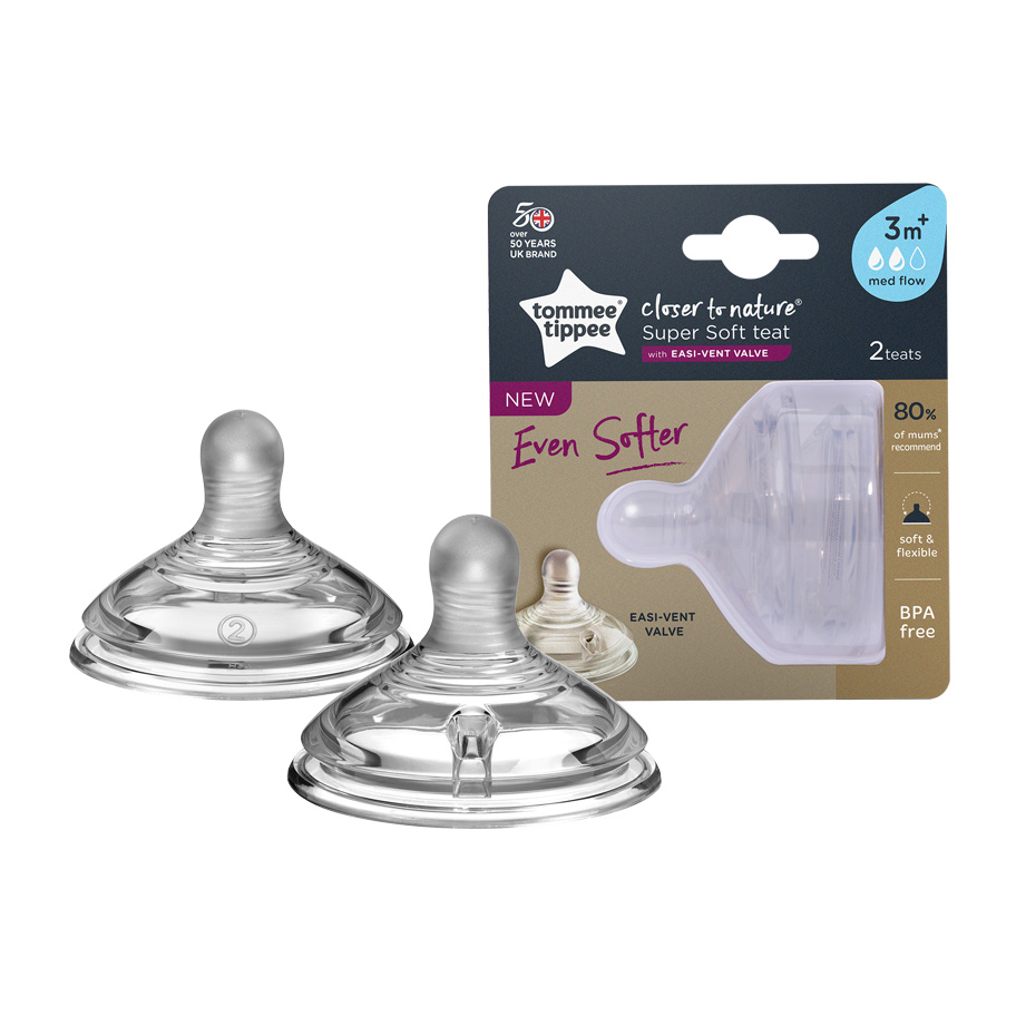 Núm ty silicon siêu mềm tự nhiên cho bé Tommee Tippee Closer to Nature Medium Flow 3-6 tháng (vỉ đôi, tách lẻ)