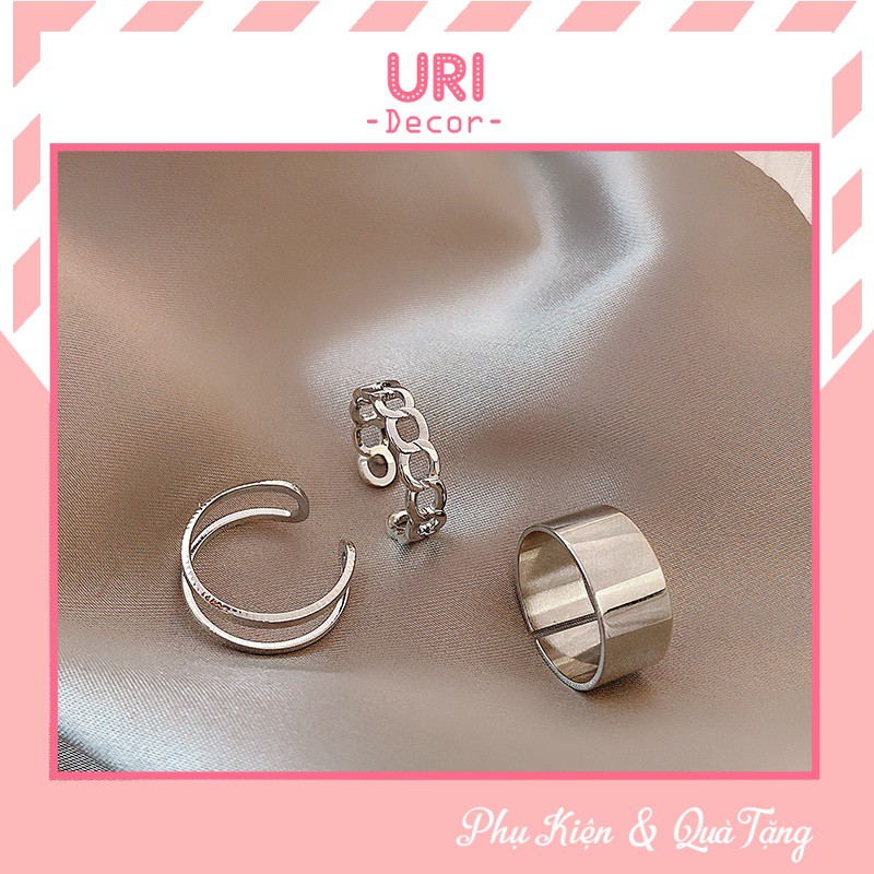 Bộ 3 chiếc nhẫn đeo tay Nhẫn Kim Loại phong cách Hàn Quốc thời trang cho nam nữ URI DECOR