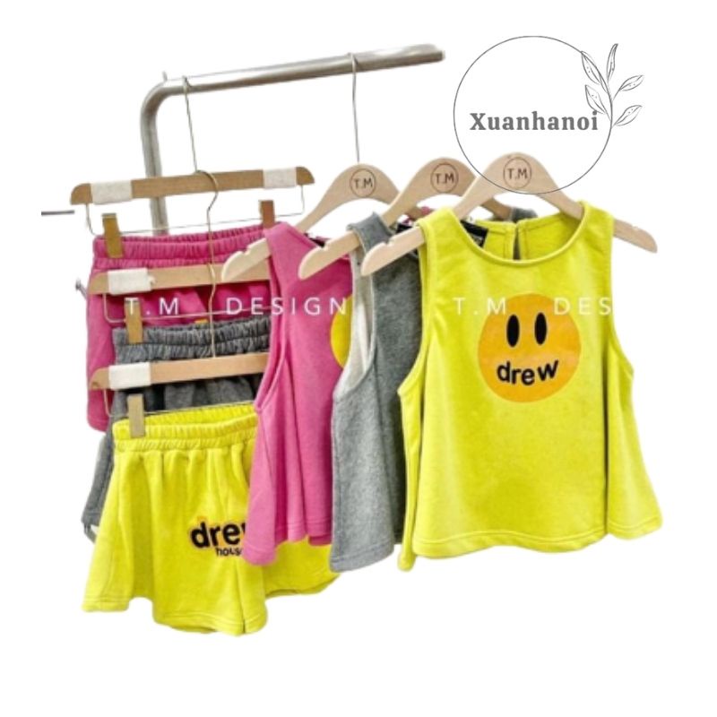 Bộ bé gái Drew cotton tầu Hồng, Vàng, Cam và Nâu size Đại 15-30kg XHN932