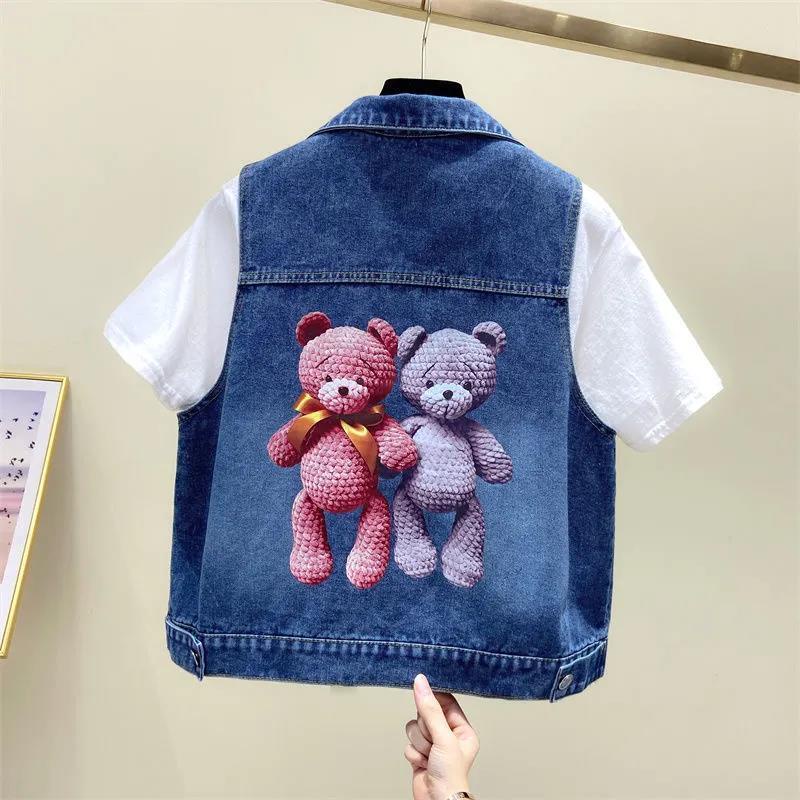 Áo Khoác Denim Không Tay Có Túi In Hình Hoa Hồng Phong Cách Hong Kong Thời Trang Xuân Thu Hàng Mới 2022
