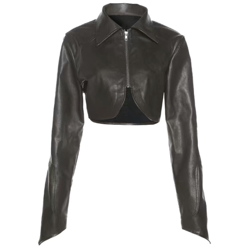 Set áo khoác da croptop và váy body da màu nâu sexy dành cho nữ