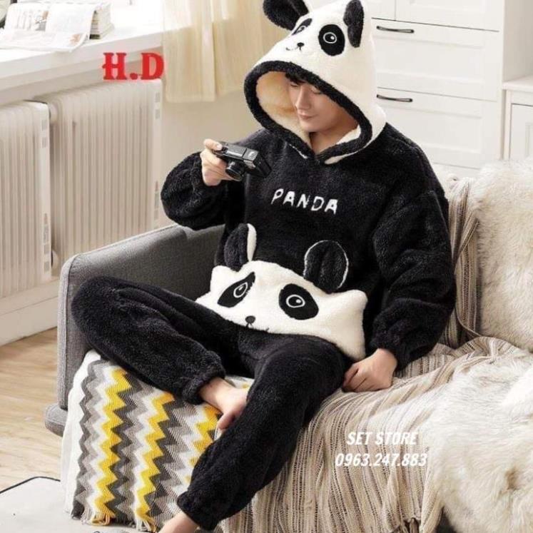 [Quà tặng viên kẹo] Bộ lông gấu màu Đen thêu chữ PanDa,Bộ ngủ ở nhà,đi chơi đều đẹp phong cách Hàn Quốc