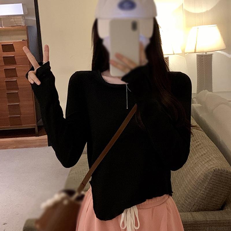 Áo thun tay dài màu trơn thiết kế độc đáo thời trang cho nữ