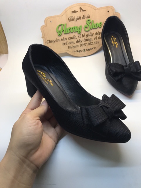 Giày nữ cao gót vuông nơ xinh cao cấp