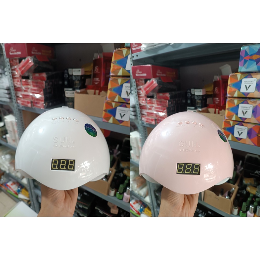 Máy Hơ gel 48w Sun 5 tem xanh hai màu hồng và trắng