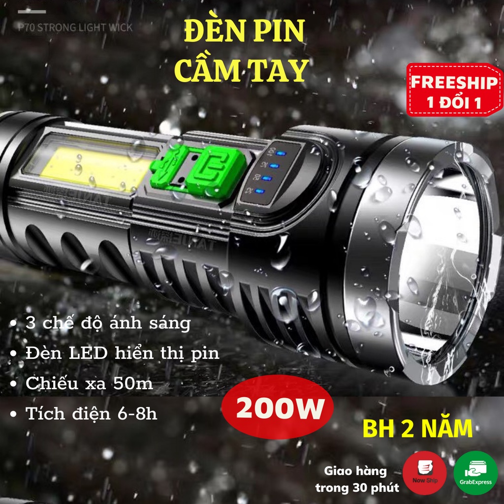 Đèn Pin Cầm Tay Đèn Pin LED Siêu Sáng Sạc USB Chống Thấm Nước ĐÈN DAIKI
