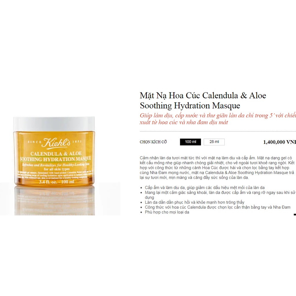 Mặt Nạ Hoa Cúc kiehl's Calendula & Aloe Soothing Hydration Masque