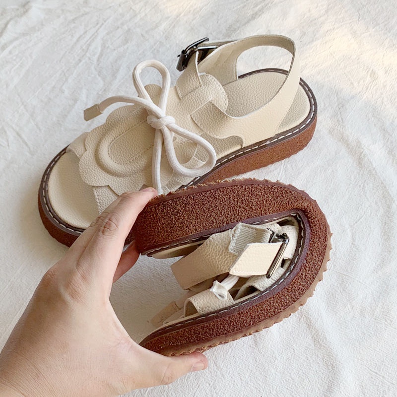 Giày Sandal Đế Dày Mũi Tròn Hở Ngón Dễ Thương Phong Cách Retro Mùa Hè