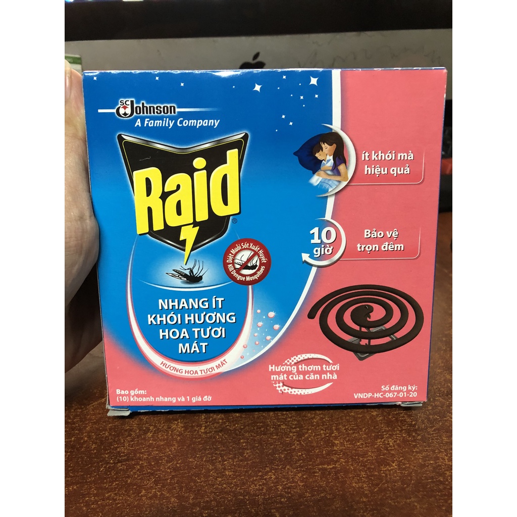 NHANG MUỖI RAID ÍT KHÓI HƯƠNG CỎ HOA 10 KHOANH TRÒN