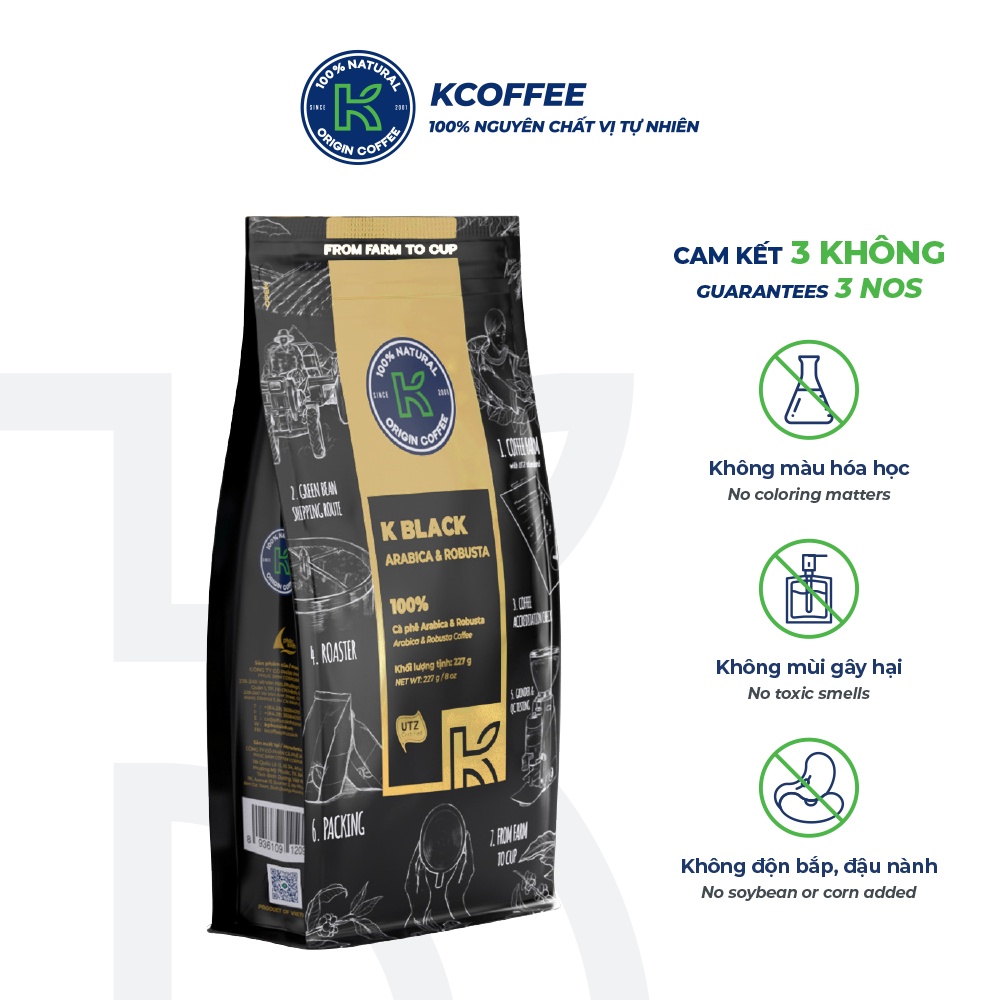 Cà phê rang xay nguyên chất K Black 227g thương hiệu K COFFEE