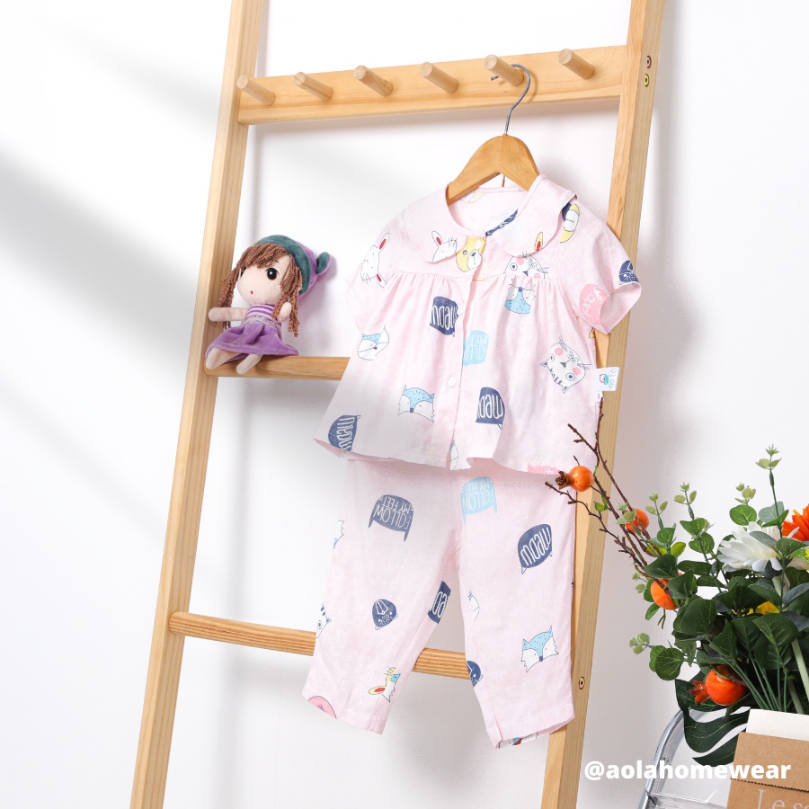 Pijama bé gái tay ngắn quần dài vải xô sợi tre Bamboo Premium hai lớp Áo Lá Homewear BAMG22