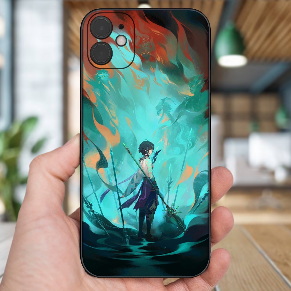 Ốp lưng iPhone 11 dẻo đen cạnh vuông in hình Xiao Genshin Impact