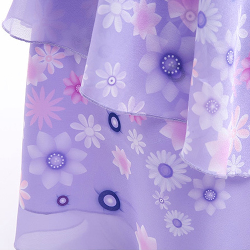 Đầm Chiffon Dáng Chữ A Lưng Cao Tay Loe Phối Bèo Họa Tiết Hoa Xinh Xắn Cho Bé Gái