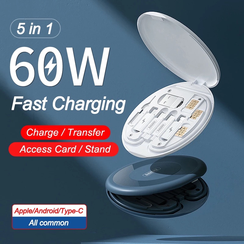 Bộ Dây Cáp Sạc Nhanh USB Loại C 60W 5 Trong 1 Cho Điện Thoại Di Động