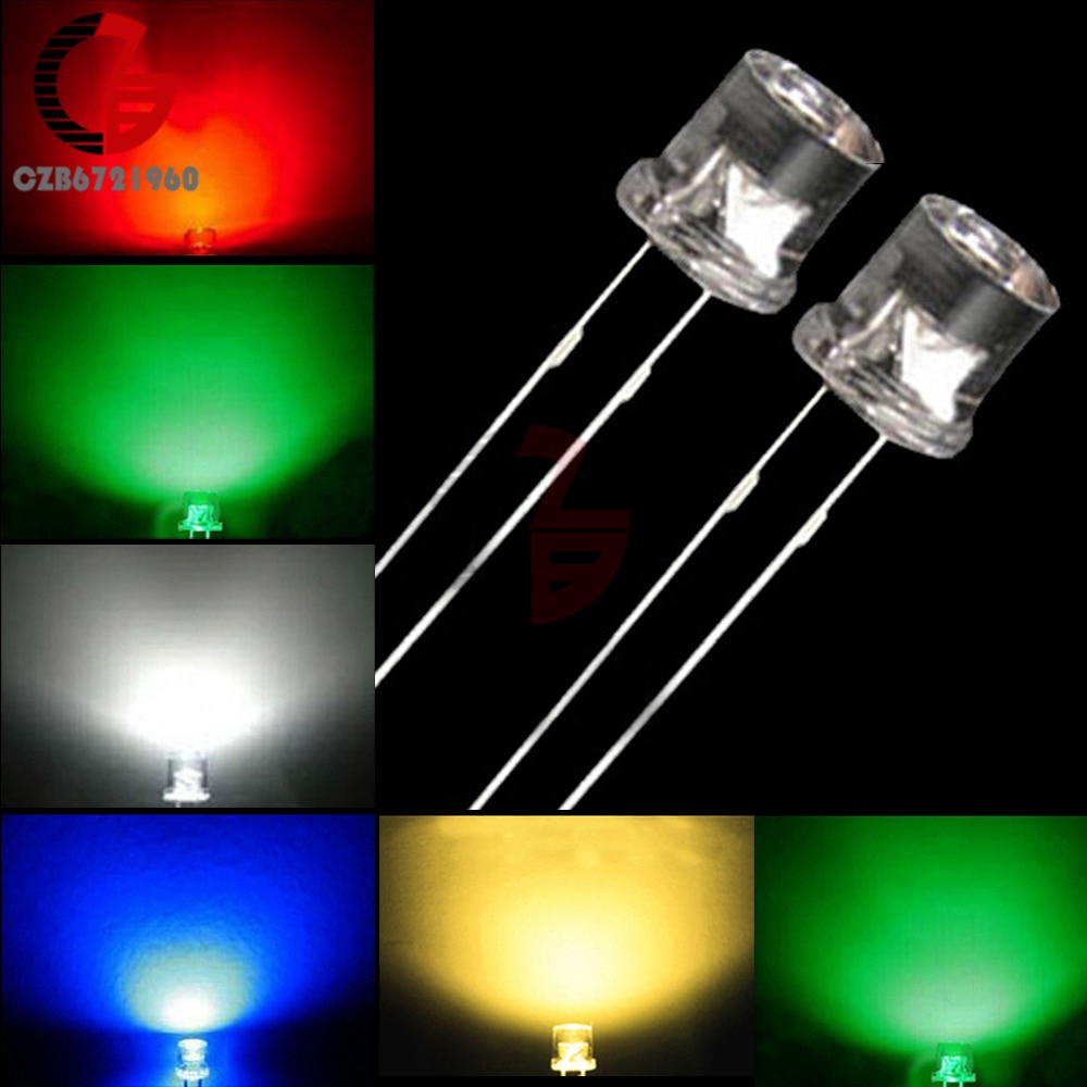 100Pcs 5mm Diode Flat Top White Red Green Blue Yellow Smd Smt Led Water Clear Super Bright Wide Angle Bulb 20000mcd Lamp