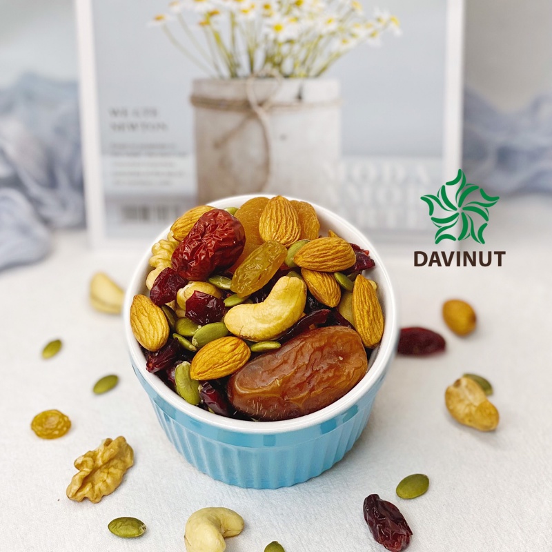 Hạt dinh dưỡng Davinut mix trái cây thập cẩm 9 loại 500g, 4 hạt ngũ cốc ăn kiêng và 5 hoa quả sấy khô giảm cân