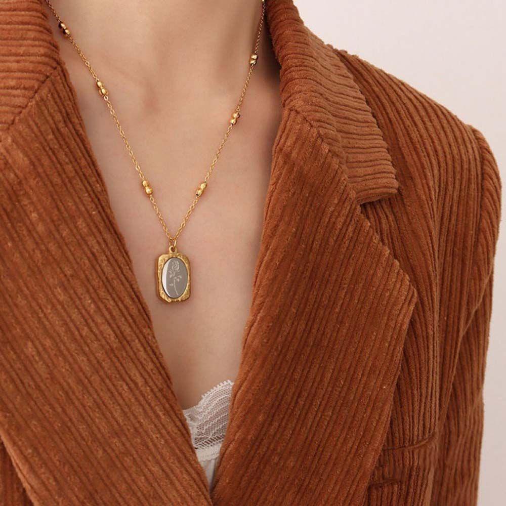 BACK2LIFE Vòng cổ Vàng Mặt Vuông Đính Hoa Phong Cách Hàn Quốc Cổ Điển Cho Nữ