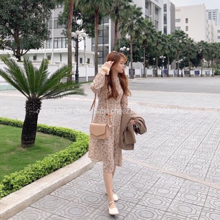 Váy voan hoa nhí dài tay