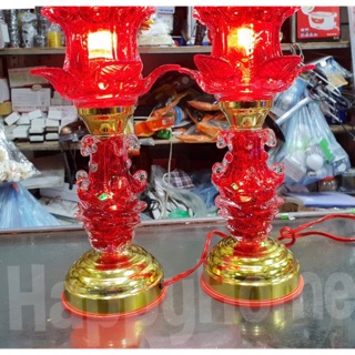 [ Hàng loại 1 ] Đèn thờ thủy tinh hoa sen 1 bông size 30cm (1 đôi)