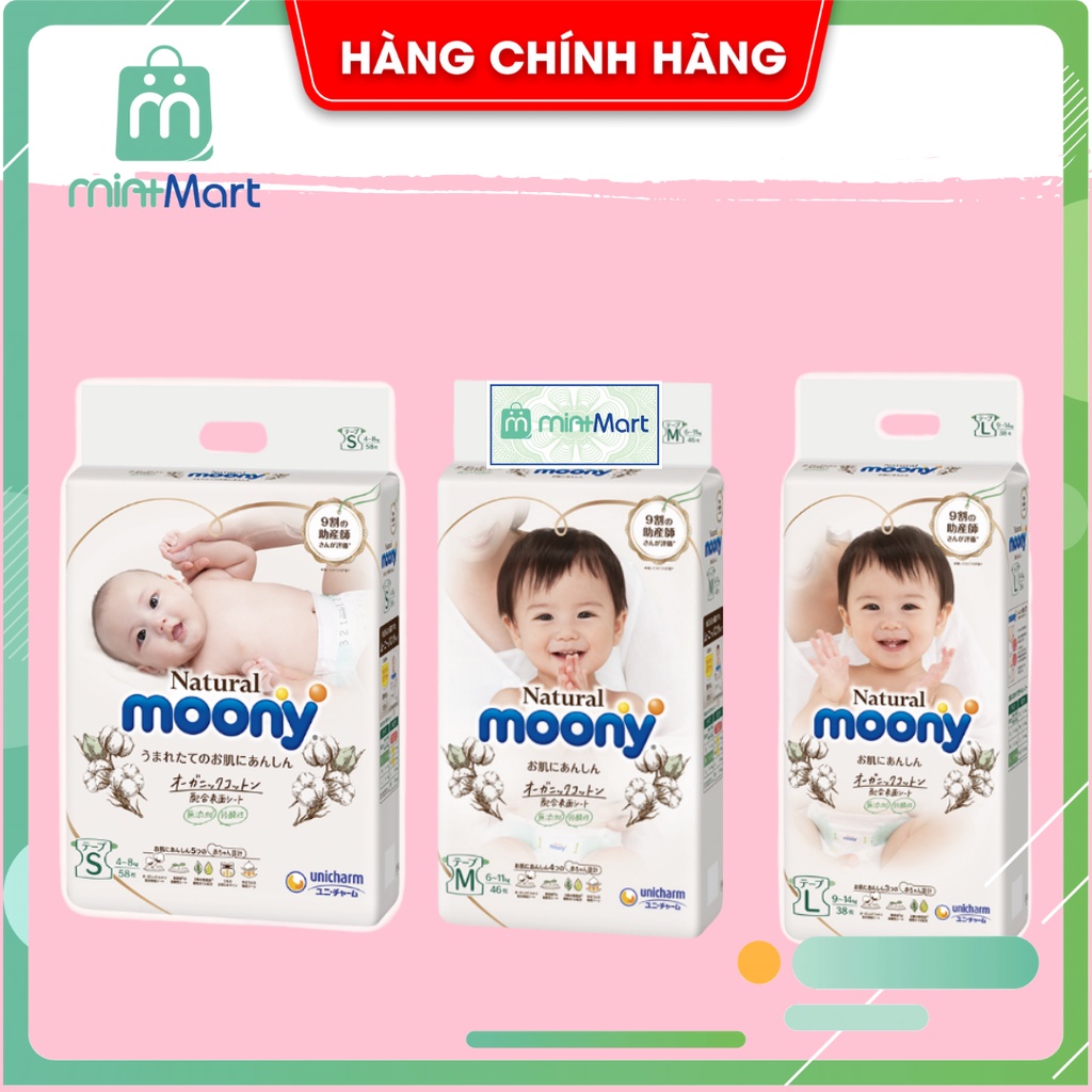 Tã/bỉm Moony nội địa Nhật xanh tiêu chuẩn/cộng miếng/Moony natural trắng dán/quần đủ size