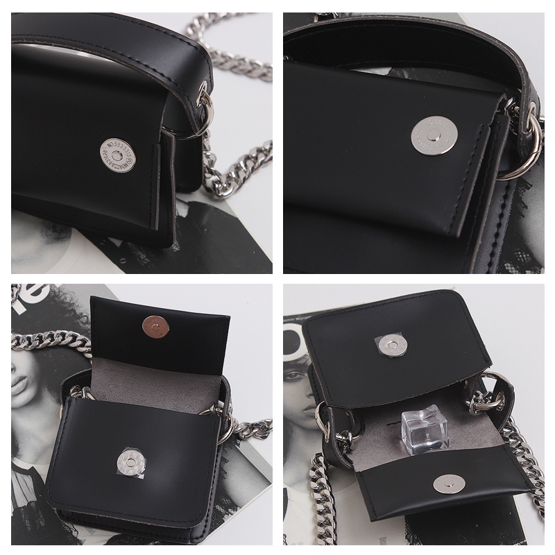 Túi đeo chéo mini dáng vuông nhỏ phối dây xích phong cách hàn quốc thời trang cá tính cho nữ