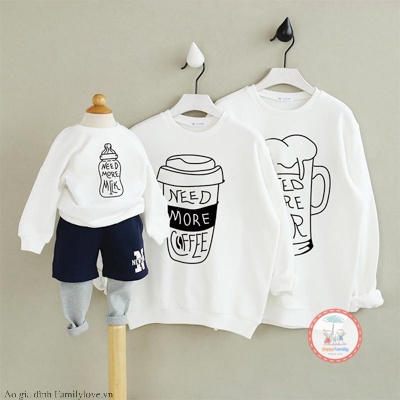 Áo hoodie nỉ gia đình cao cấp Familylove – Set Gia đình Need More Beer Need More Milk Need More Milk Tea