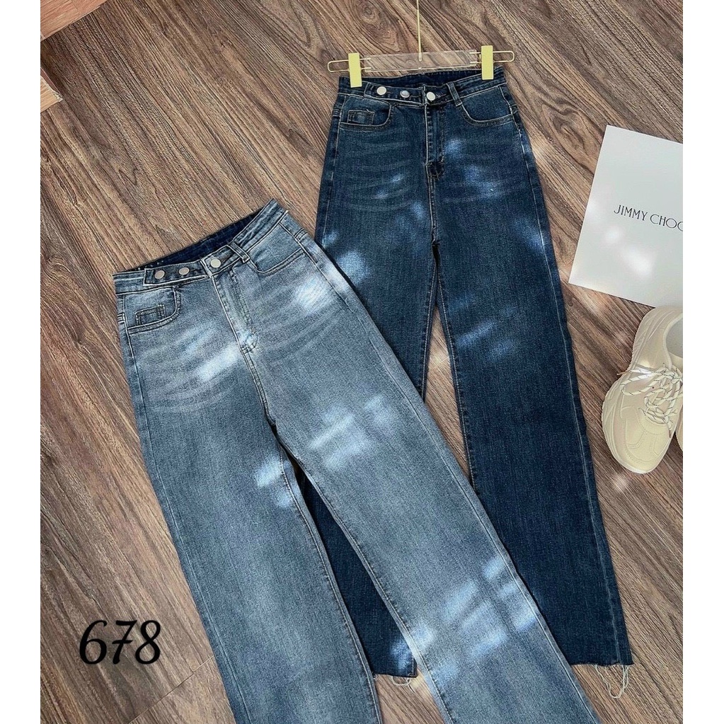 Quần bò jean nữ ống đứng rộng suông co giãn jeans cạp cao hack dáng-minxy shop