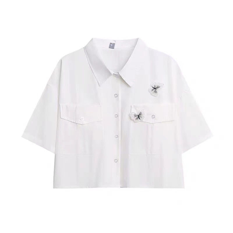 Set Áo Sơ Mi Tay Ngắn Họa Tiết Bướm + Chân Váy Chữ a Thời Trang Cho Nữ