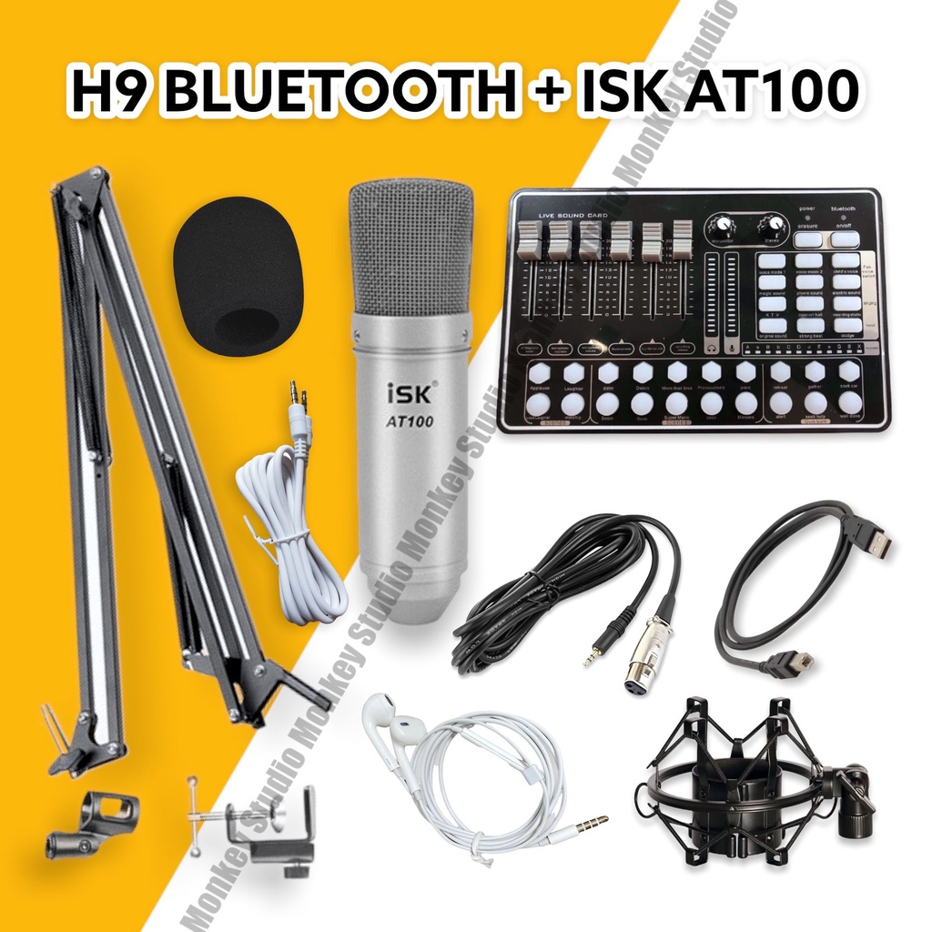 Bộ Combo Mic Thu Âm Hát Livestream Soundcard H9 &amp; Mic ISK AT100 ⚡BH 1 NĂM⚡ Thu Âm Điện Thoại Máy Tính