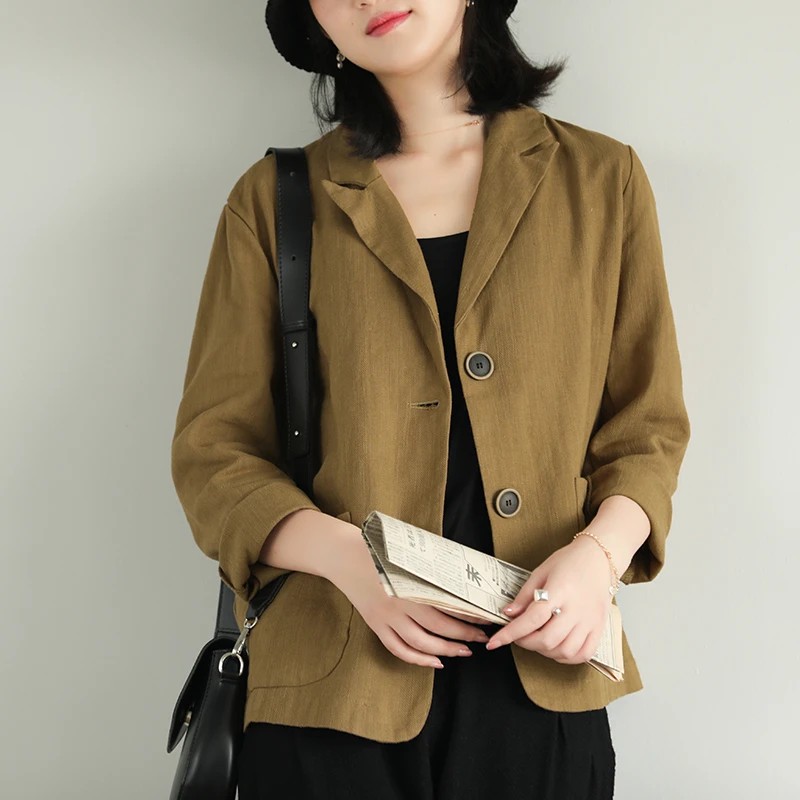 Áo khoác Vest, Blazer nữ chất Linen hai khuy trẻ trung công sở, nhiều màu