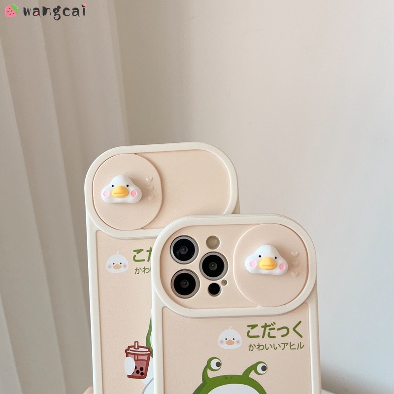 Ốp Điện Thoại Dẻo Họa Tiết Hoạt Hình Chú Vịt/ Trà Sữa Có Nắp Trượt Bảo Vệ Camera Cho iPhone 13 12 11 Pro Max XS Max XR X